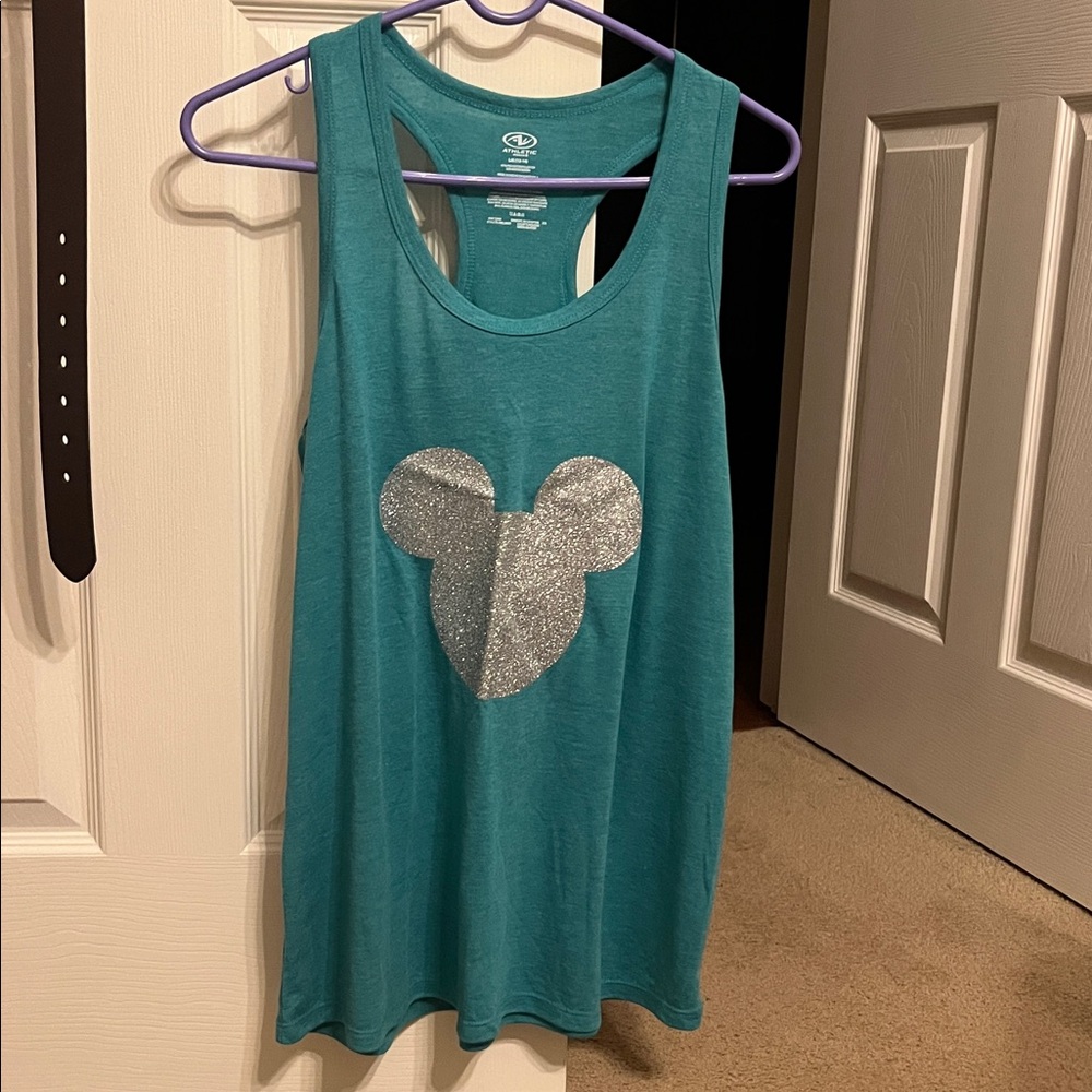 Teal Tank Top with Silver Glitter Mickey Mouse head
